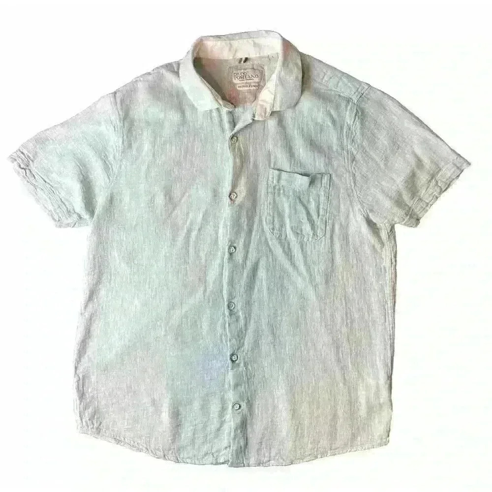 Bruno Positano Mens Linen Blend Short Sleeve Button Up Shirt Size Large Blue